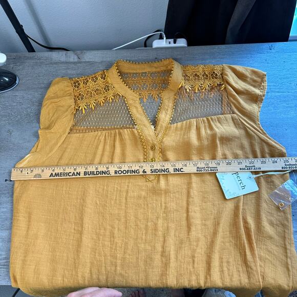 NWT Perch by Blu Pepper Yellow Lace Shirt Short Sleeve Boho 2XL - Picture 7 of 9